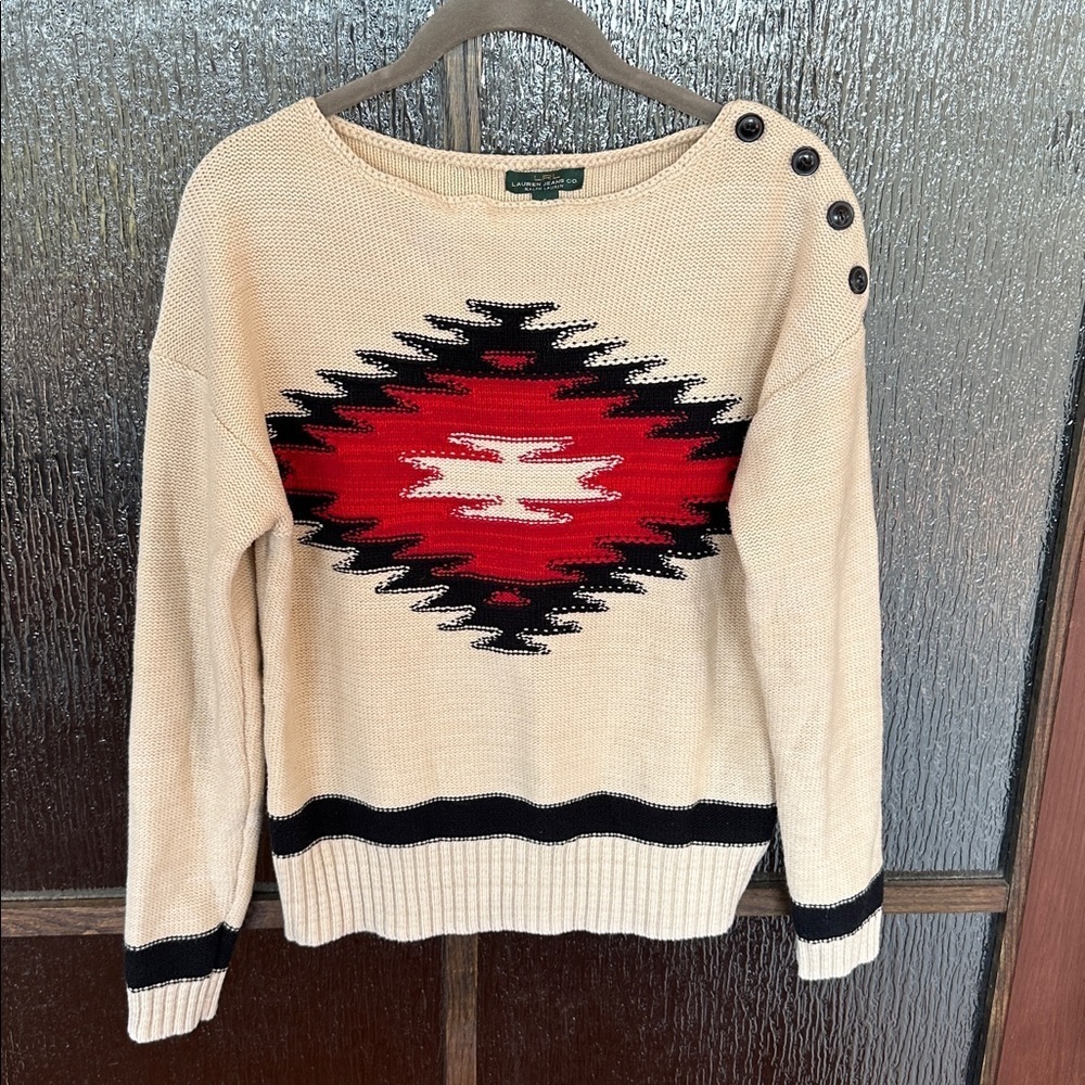 Ralph Lauren Jeans Company Ralph Lauren Beige Aztec Knit Sweater Size S - Picture 1 of 12